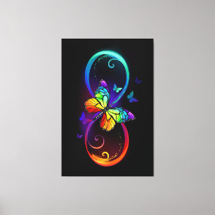 Toile Vibrant infinity with rainbow butterfly on black