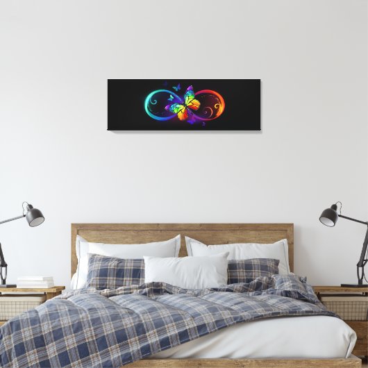 Toile Vibrant infinity with rainbow butterfly on black (Insitu(Chambre))