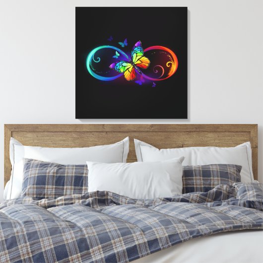 Toile Vibrant infinity with rainbow butterfly on black (Insitu(Chambre))