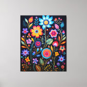 Toile Vibrant Neon Floral Black Background Wood Plaque (Recto)