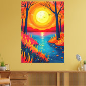 Toile Vibrant Orange Sunset Lake Landscape Art (Insitu(Salon))