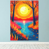Toile Vibrant Orange Sunset Lake Landscape Art (Insitu (Plancher de Bois))