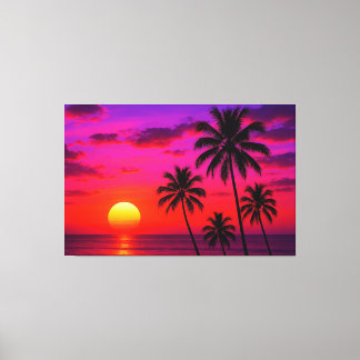 Toile Vibrant Tropical Sunset Palm Trees - Luxury Modern