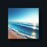 Toile Vibrant Turquoise Ocean Waves with Golden Sand<br><div class="desc">A stunning digital seascape showcasing the brilliant contrast between deep azure waters and bright turquoise shoreline. Gentle white foam laps against a warm golden shore, while the midday sun creates a sparkling diamond-like reflection on the water's surface. This uplifting and high-energy composition is perfect for summer-themed home decor, coastal hospitality...</div>