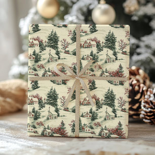 Toile Victoriaans kerstboom vakantie Cadeaupapier