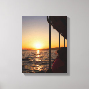 Toile Vie égéenne en bateau au coucher du soleil en é
