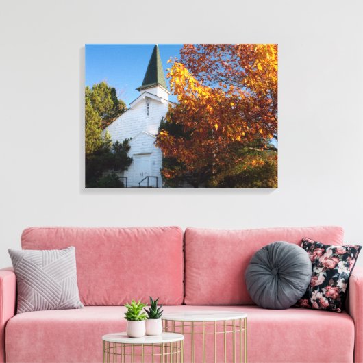 Toile Vieille église blanche en automne (Insitu(Salon))