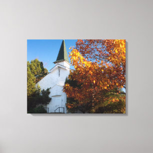Toile Vieille église blanche en automne
