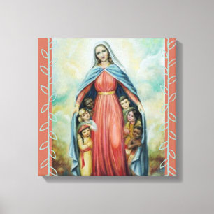 Toile Vierge catholique Marie avec enfants
