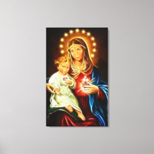 Toile Vierge Marie et bébé Jésus Sacré Coeur