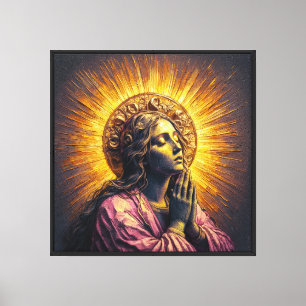 Toile Vierge Marie priant dans une lumière dorée