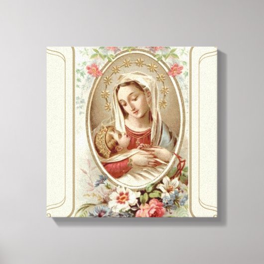 Toile Vierge Vierge Marie avec Christ Enfant Jésus Roses (Recto)