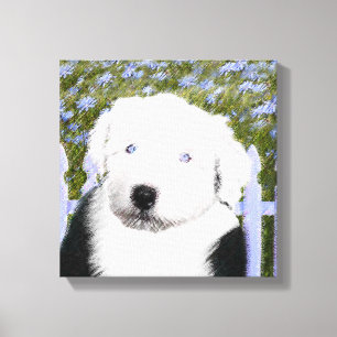 Toile Vieux anglais Sheepdog Puppy Peinture - Chien Art