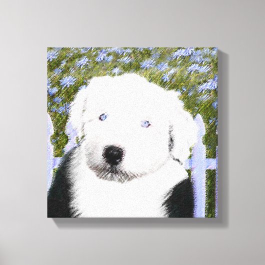 Toile Vieux anglais Sheepdog Puppy Peinture - Chien Art (Recto)