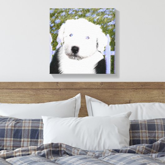 Toile Vieux anglais Sheepdog Puppy Peinture - Chien Art (Insitu(Chambre))