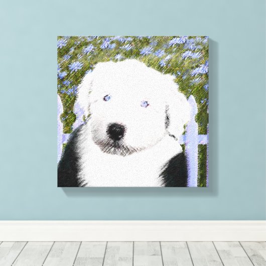 Toile Vieux anglais Sheepdog Puppy Peinture - Chien Art (Insitu (Plancher de Bois))