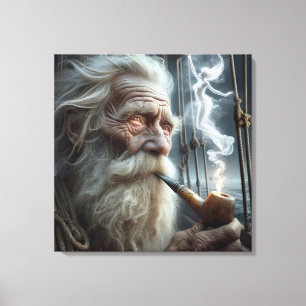 Toile Vieux Marin Fumant Une Pipe