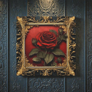 Toile Vieux Noir Victorien avec Rose Rouge
