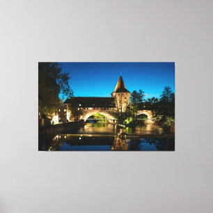 Toile Vieux pont médiéval la nuit à Nuremberg