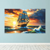 Toile Vieux voilier sur une mer orageuse (Insitu (Plancher de Bois))