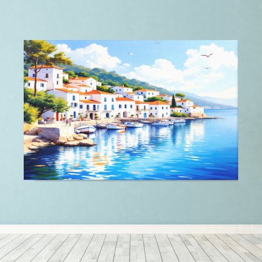 Toile Village côtier serein à pétrole (Insitu (Plancher de Bois))