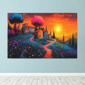 Toile Village de coucher de soleil enchanté (Insitu (Plancher de Bois))