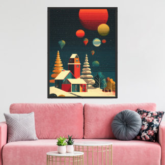 Toile Village de nuit d'hiver avec orbes flottantes – Mo