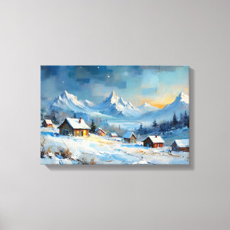 Toile Village d'hiver alpin sous Starlit Sky