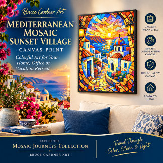 Toile Village Méditerranéen Mosaïque Coucher de Soleil C