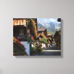 Toile Village SuisseAvec Boîtes Fleurs Canvas Imprimer