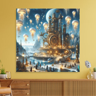 Toile Ville ancienne futuriste Steampunk avec méduses