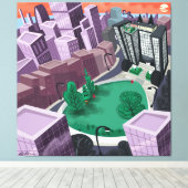 Toile Ville Au coucher Du Soleil (Insitu (Plancher de Bois))