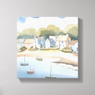 Toile Ville côtière Peinture aquarelle aérée de plage