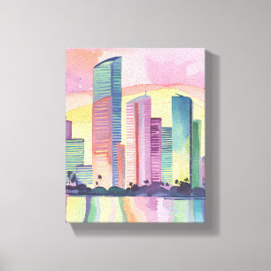 Toile Ville de couleur Miami Floride Aquarelle Skyline