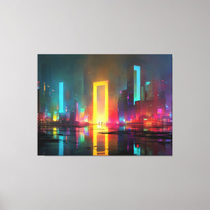 Toile Ville futuriste avec portail néon radieux