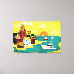 Toile Ville portuaire abstraite