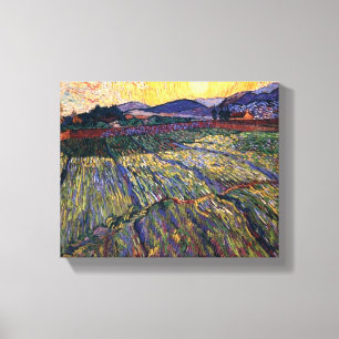 Toile Vincent Van Gogh - Champ Enfermé Avec Soleil Levan