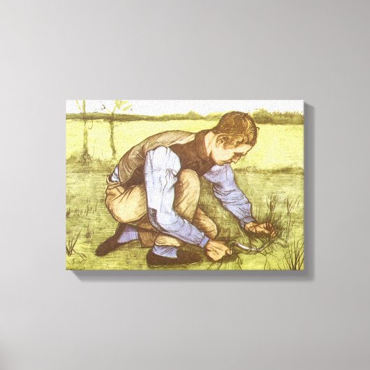 Toile Vincent van Gogh - Garçon coupant l'herbe avec la  (Recto)