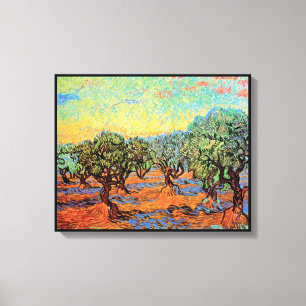 Toile Vincent Van Gogh - Oliveraie sous un ciel orange