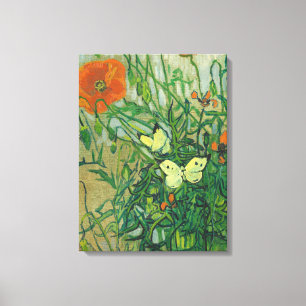 Toile Vincent Van Gogh - Papillons et pavots
