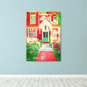 Toile Vintae Red Victorian House Trees Flowers (Insitu (Plancher de Bois))