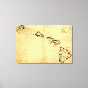 Toile Vintage 1837 Hawaii Map - Hawaiian