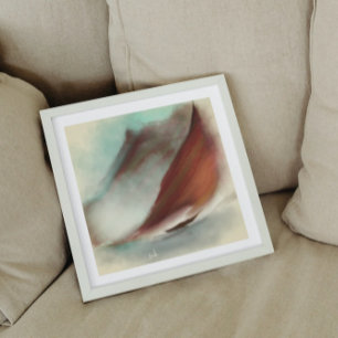 Toile Vintage Bateau à voile Montagnes Paysage Peinture