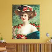 Toile Vintage Belle Dame, Casquette Fleurs & Cerises (Insitu(Salon))