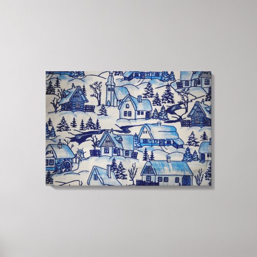 Toile Vintage Blue Christmas Village (Recto)