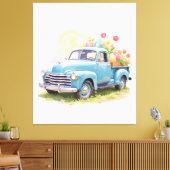 Toile Vintage Blue Truck with Easter Eggs & Tulips (Insitu(Salon))