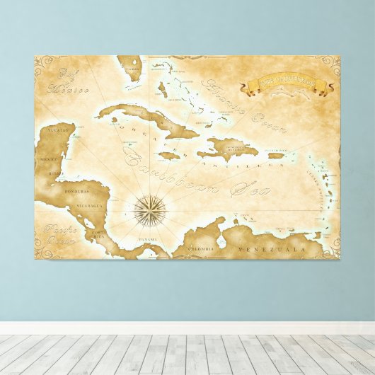 Toile Vintage Caribbean Map (Insitu (Plancher de Bois))