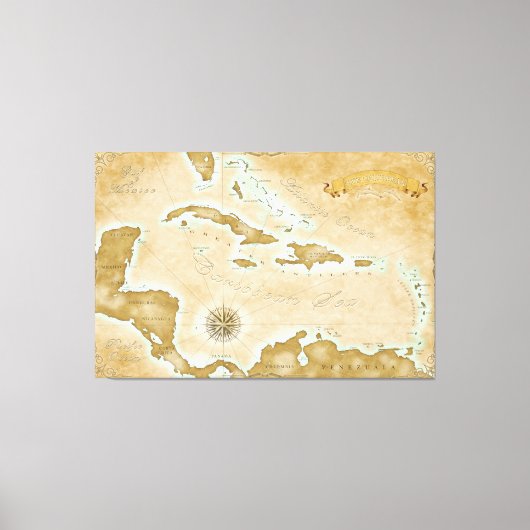Toile Vintage Caribbean Map (Recto)