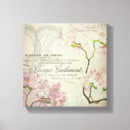 Toile Vintage Chic français Script Fleurs de Chabby Cors (Recto)