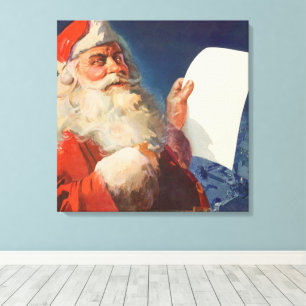 Toile Vintage Christmas, Père Noël Naughty Nice Liste
